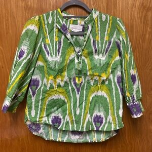 Anthropologie Green and Yellow Patterned Top
